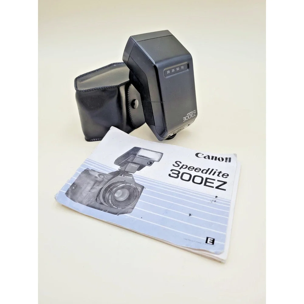 Canon Speedlite 300EZ Shoe Mount Camera Flash For Eos Film Cameras Case Manual